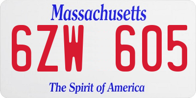 MA license plate 6ZW605