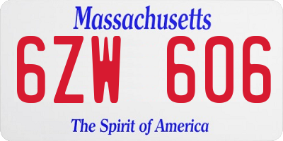 MA license plate 6ZW606