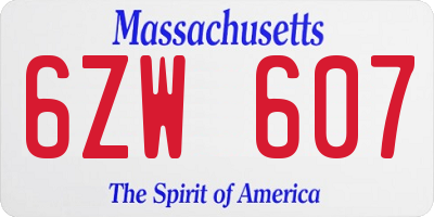 MA license plate 6ZW607