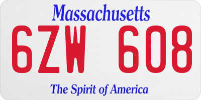MA license plate 6ZW608