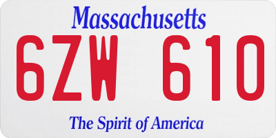 MA license plate 6ZW610