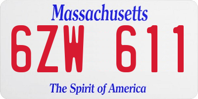 MA license plate 6ZW611