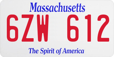 MA license plate 6ZW612