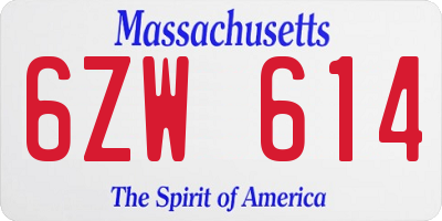 MA license plate 6ZW614