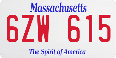 MA license plate 6ZW615