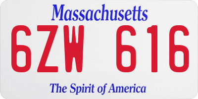 MA license plate 6ZW616
