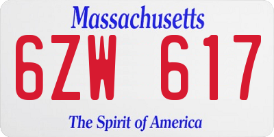 MA license plate 6ZW617