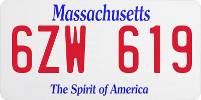 MA license plate 6ZW619