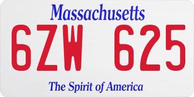 MA license plate 6ZW625