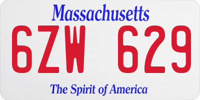 MA license plate 6ZW629