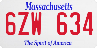 MA license plate 6ZW634
