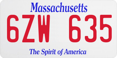 MA license plate 6ZW635