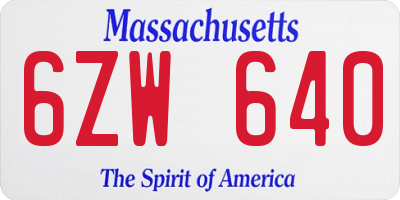 MA license plate 6ZW640