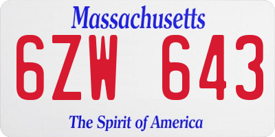 MA license plate 6ZW643