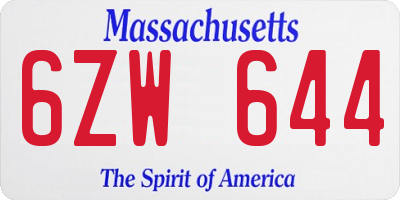 MA license plate 6ZW644
