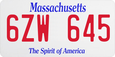 MA license plate 6ZW645