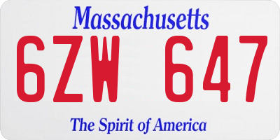 MA license plate 6ZW647