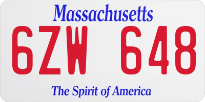 MA license plate 6ZW648