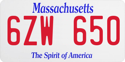 MA license plate 6ZW650