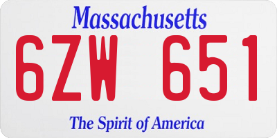 MA license plate 6ZW651