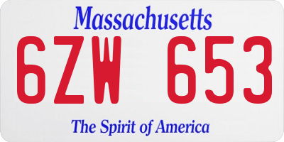 MA license plate 6ZW653