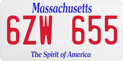 MA license plate 6ZW655