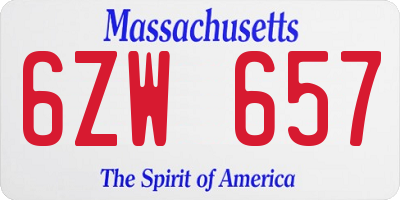 MA license plate 6ZW657
