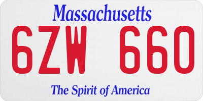 MA license plate 6ZW660