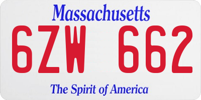 MA license plate 6ZW662