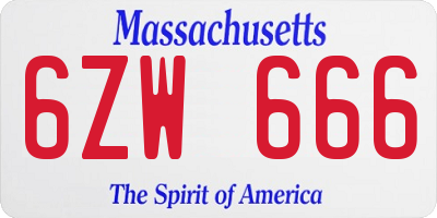 MA license plate 6ZW666