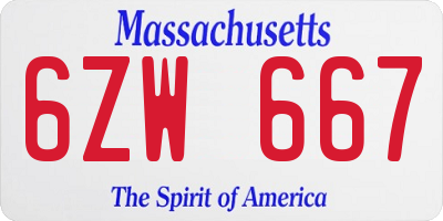 MA license plate 6ZW667