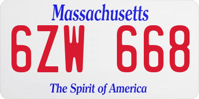 MA license plate 6ZW668