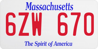 MA license plate 6ZW670