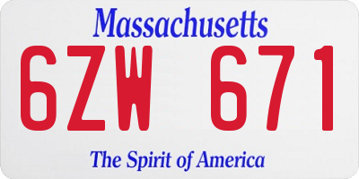 MA license plate 6ZW671