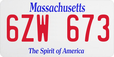 MA license plate 6ZW673