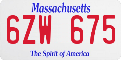 MA license plate 6ZW675