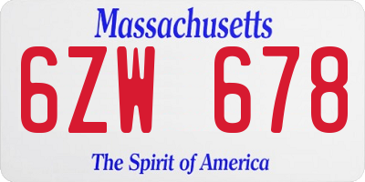 MA license plate 6ZW678
