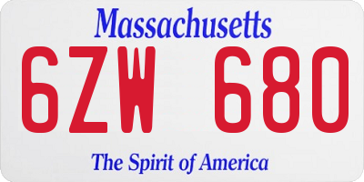 MA license plate 6ZW680