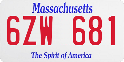 MA license plate 6ZW681