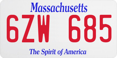 MA license plate 6ZW685