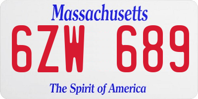 MA license plate 6ZW689