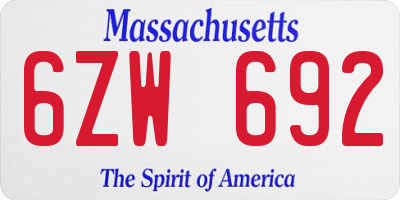 MA license plate 6ZW692
