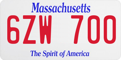 MA license plate 6ZW700