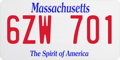 MA license plate 6ZW701
