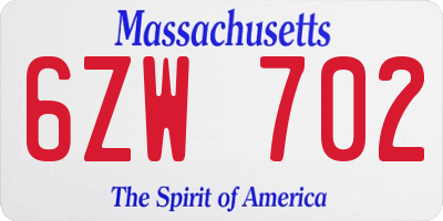 MA license plate 6ZW702