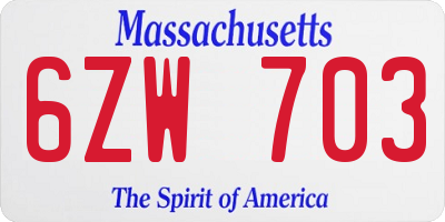 MA license plate 6ZW703