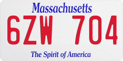 MA license plate 6ZW704