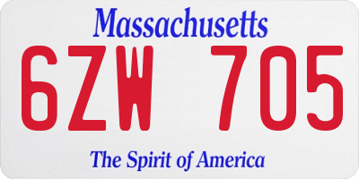 MA license plate 6ZW705
