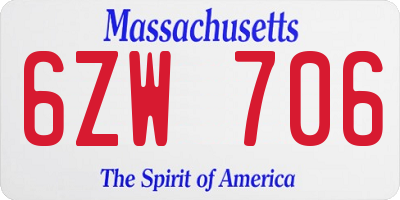 MA license plate 6ZW706