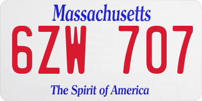 MA license plate 6ZW707